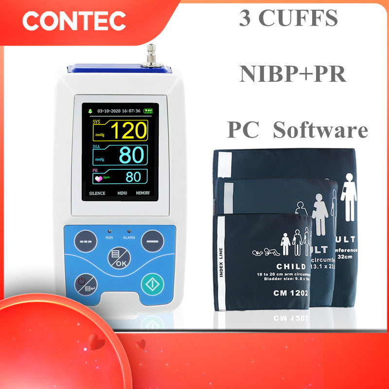 CONTEC ABPM50 24-Hour Ambulatory Blood Pressure Monitor – Arm Type, Automatic, Includes 3 Cuffs (Adult, Child, Large)