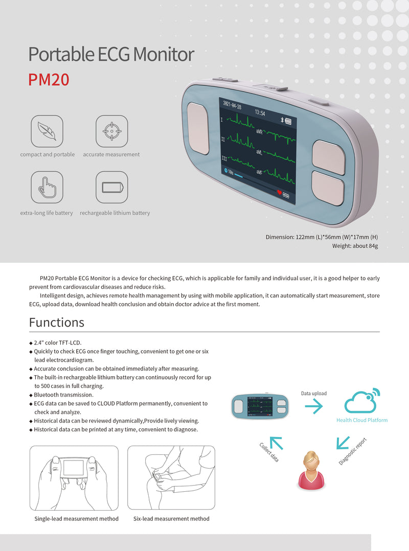 CONTEC PM20 2.4" color TFT-LCD Portable ECG Monitor Devices with Heart Rate Bluetooth