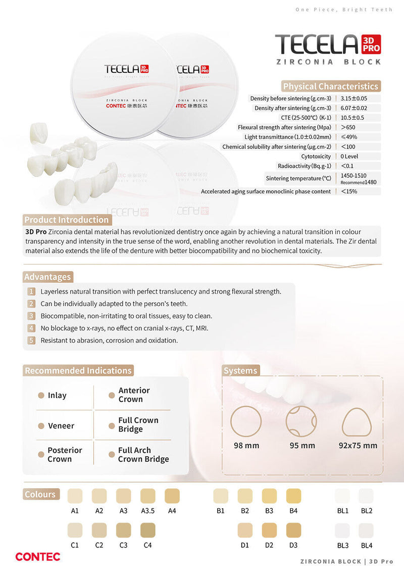 Contec Blocks Contec 3D-Pro multilayer dental zirconia blocks for dental aesthetic r ...