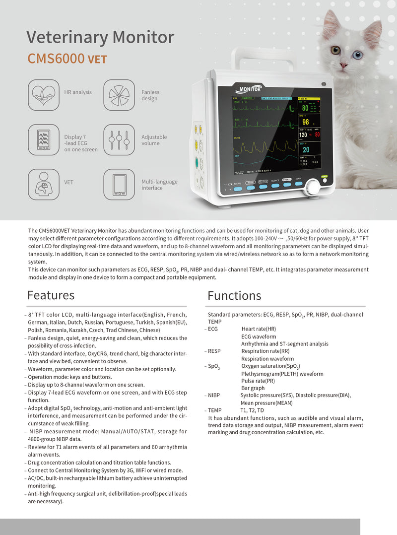 CONTEC 8" Color Patient Monitor CMS6000 VET ICU CCU Vital Signs.