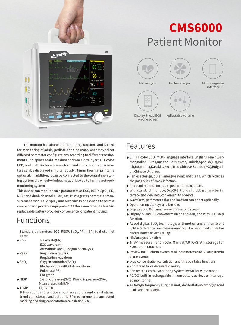 CONTEC 8" Color Patient Monitor CMS6000 ICU CCU Vital Signs ECG.