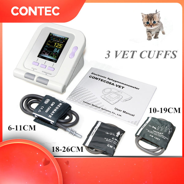 Veterinary 3 free cuffs Digital Blood Pressure Monitor Color LCD Display NIBP CONTEC08A