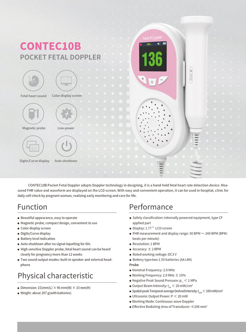 Fetal Heart Doppler LCD Pocket Prenatal Baby Sound Monitor