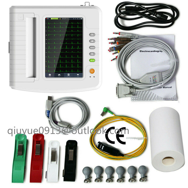 Monitor ECG Portatile, Touch Screen Digitale 12 canali 12 derivazioni ECG  EKG Elettrocardiografo Software PC ECG