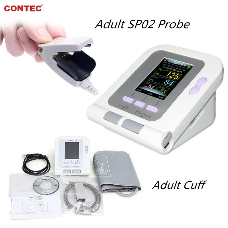 FDA CE Contec08A Digital Blood Pressure Monitor Upper Arm NIBP spo2+Software+Adult probe CONTEC - contechealth